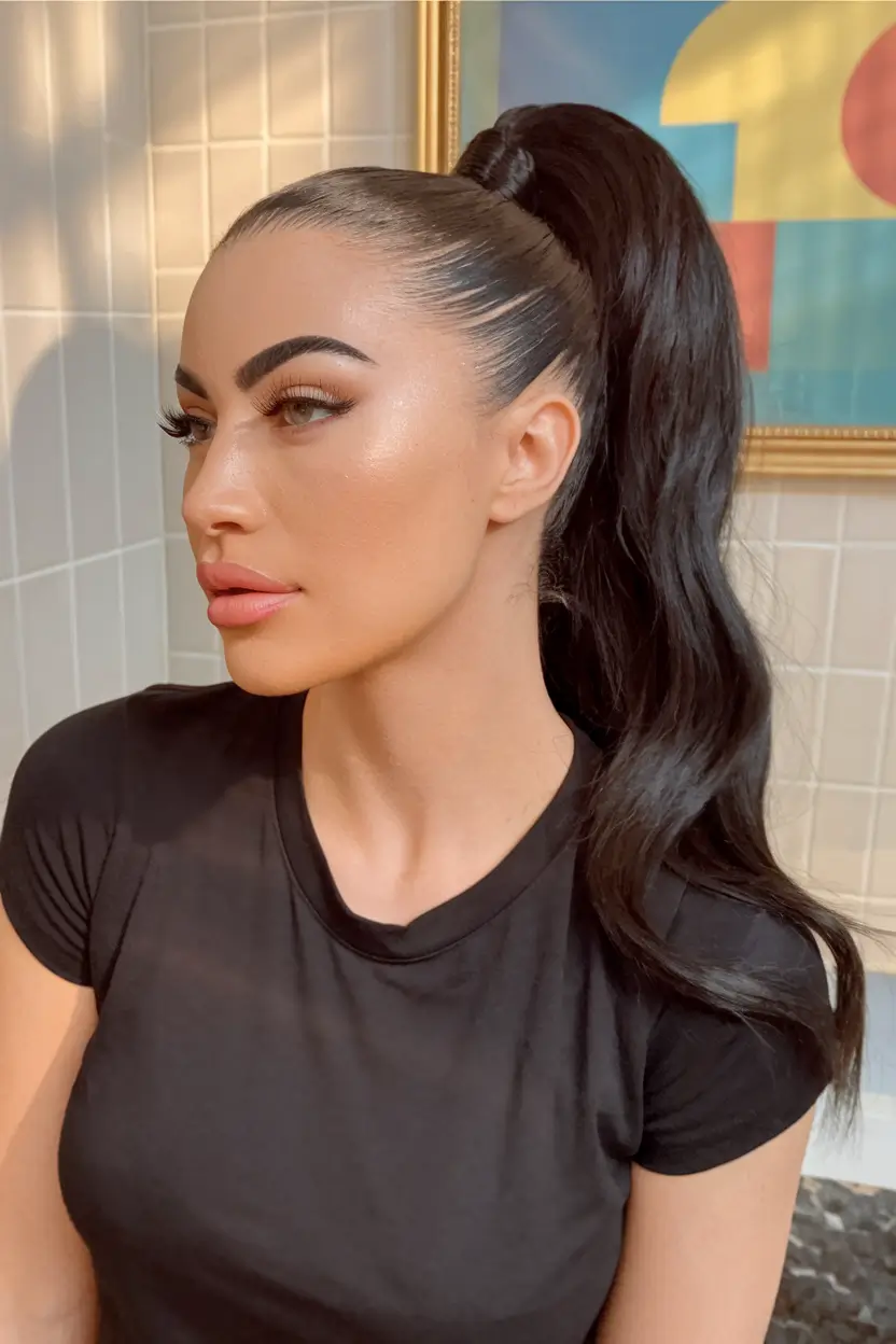 Vacation Hairstyles for Summer 2025: Chic Inspiration Slick High Pony with Glossy Waves