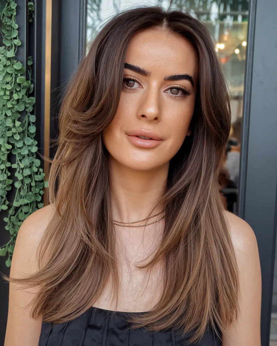 Vacation Hairstyles for Summer 2025: Chic Inspiration Layered Shine with a Breezy Center Part