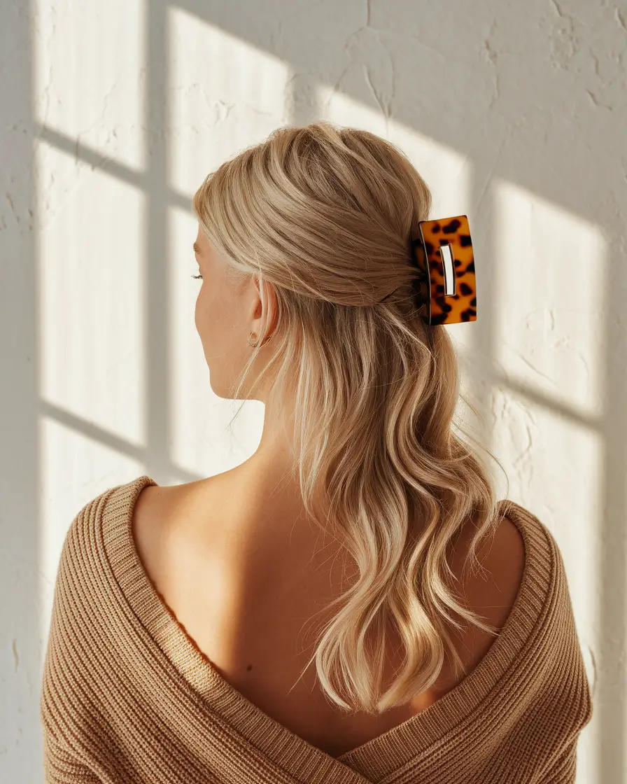 Vacation Hairstyles for Summer 2025: Chic Inspiration Half-Up Clip with Laid-Back Blonde Waves