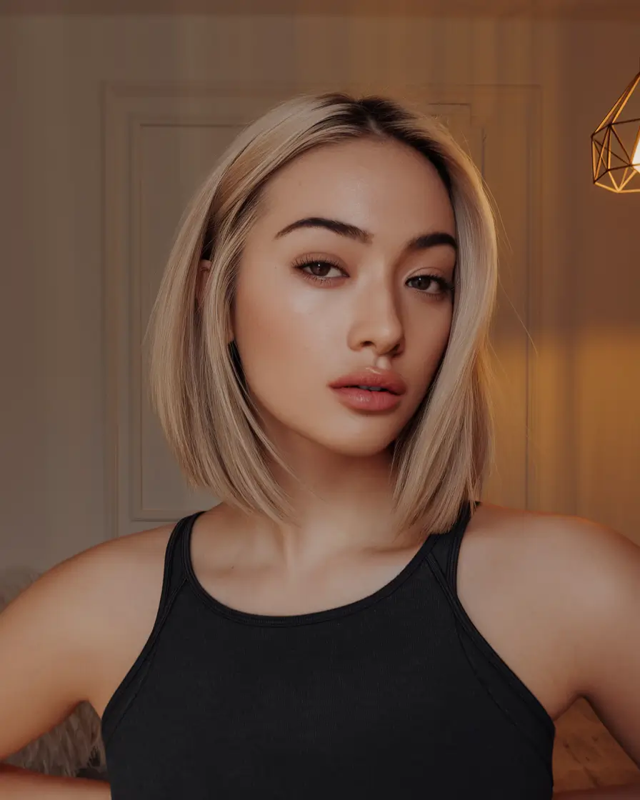 2025 August Hair Color Trends Cool Sandy Blonde Blunt Bob