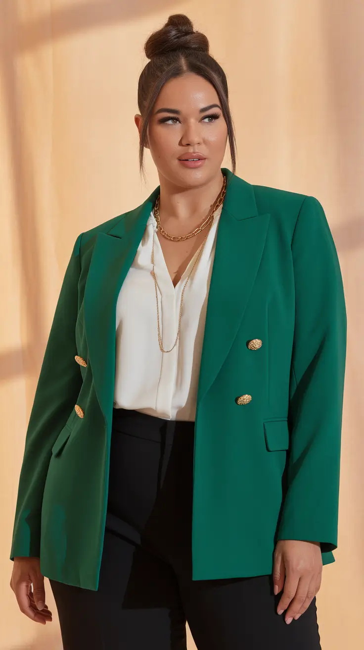 fall-plus-size-outfits-for-work-Polished-Green-Power-Look