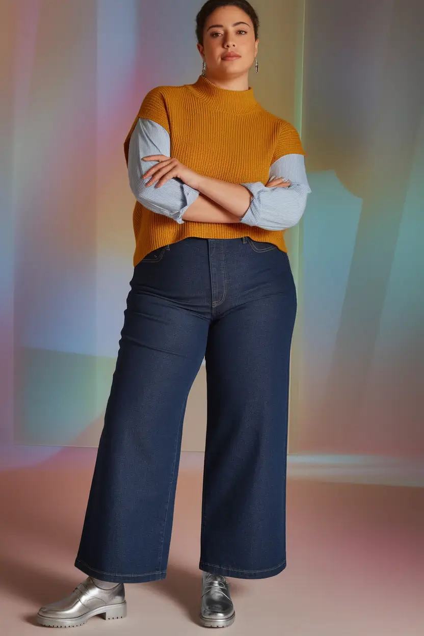 fall-plus-size-outfits-trendy-Modern-Mustard-and-Clean-Denim