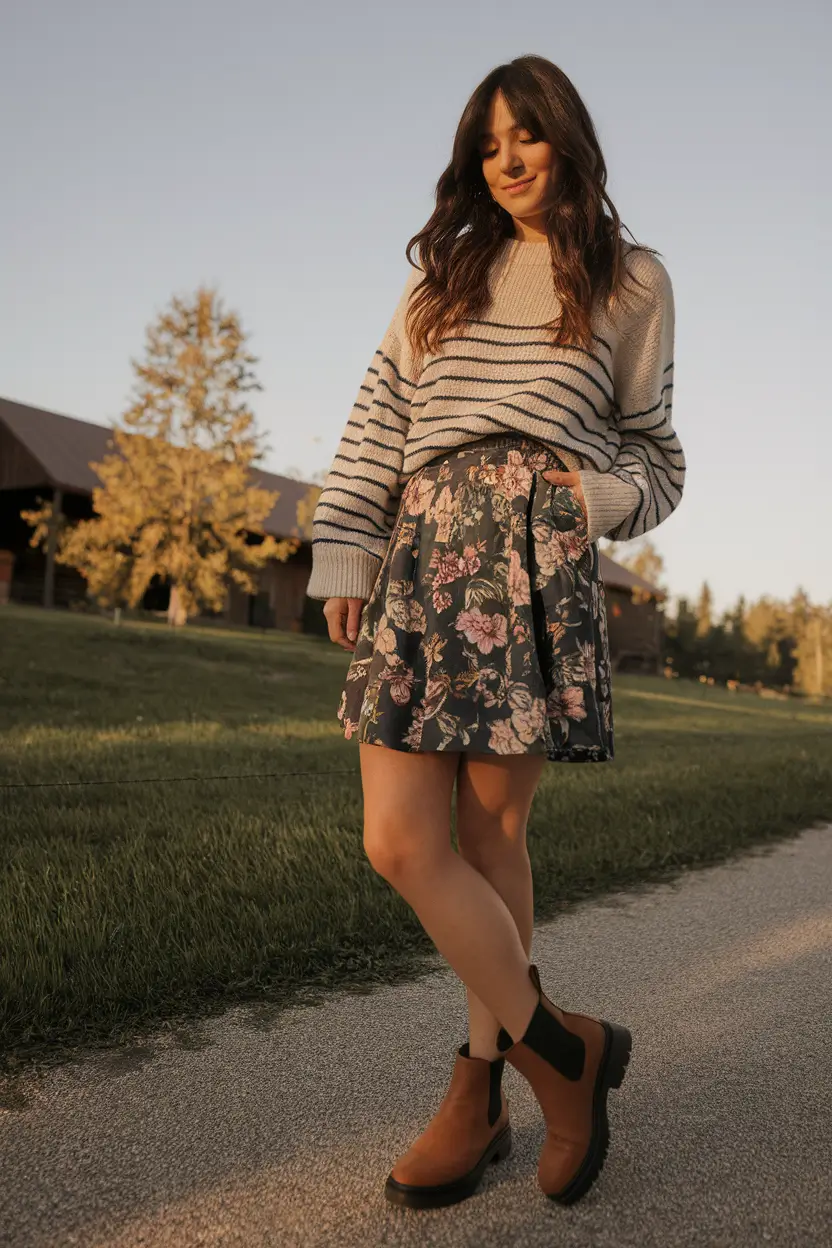 fall transition outfits shorts Flirty Florals Meet Cold Breeze
