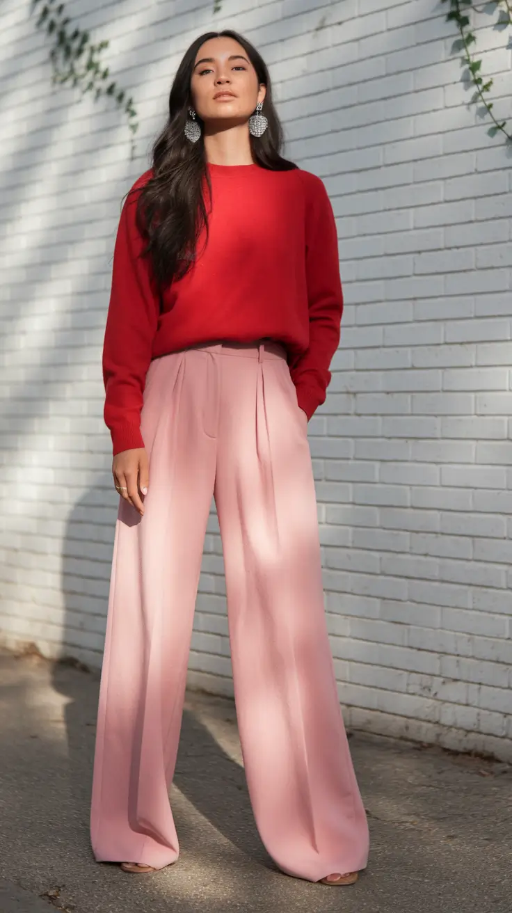 fall transition outfits casual Rosy Red and Blush Pink Drama