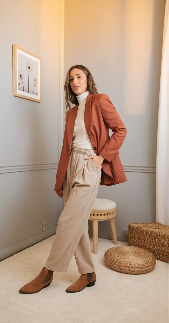 fall transition outfits warm weather Rust and Neutrals for a Soft Landing into Fall
