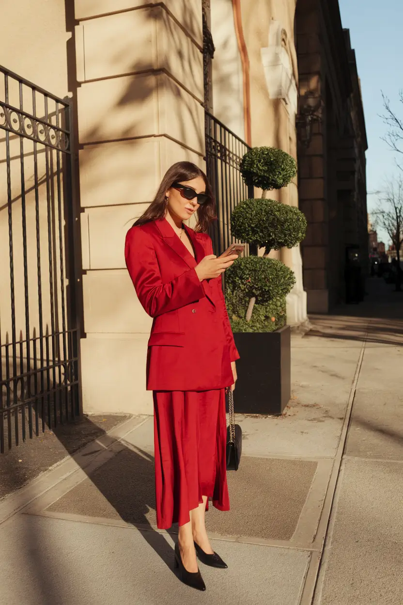 fall transition outfits going out Power Suit, but Make It Red