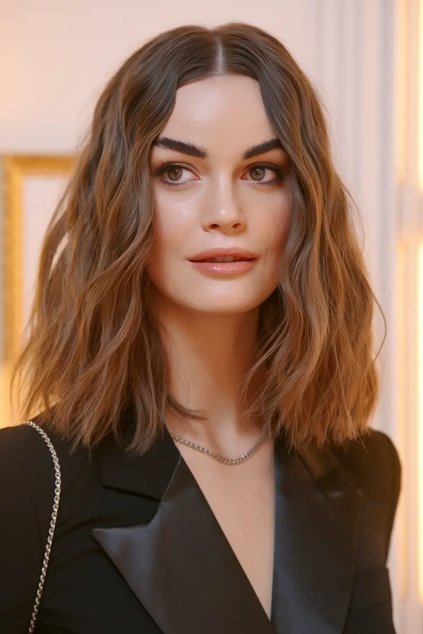 August Haircut Ideas 2025 Soft Waves with a Structured Middle Part