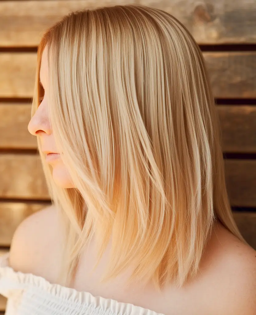 August Haircut Ideas 2025 Golden Blonde Lob with Airy Ends