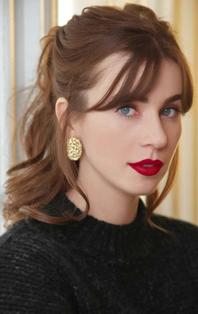 August Haircut Ideas 2025 Retro Pony with Wispy Curtain Bangs