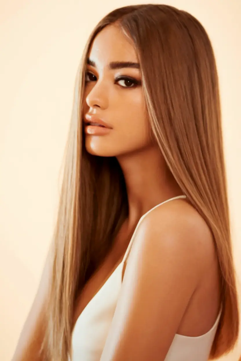 August Haircut Ideas 2025 Ultra Sleek Chestnut Length with Center Part