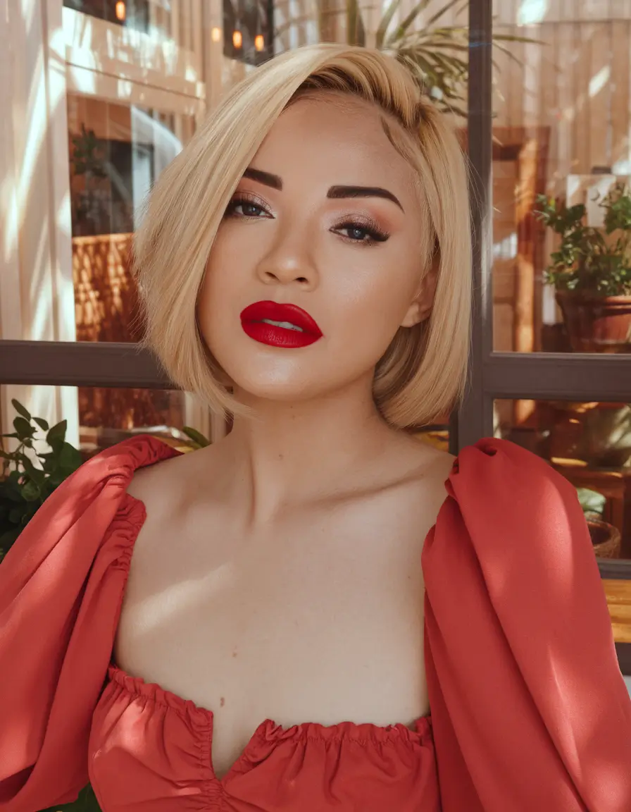 August Haircut Ideas 2025 Chic Blonde Bob with a Power Part
