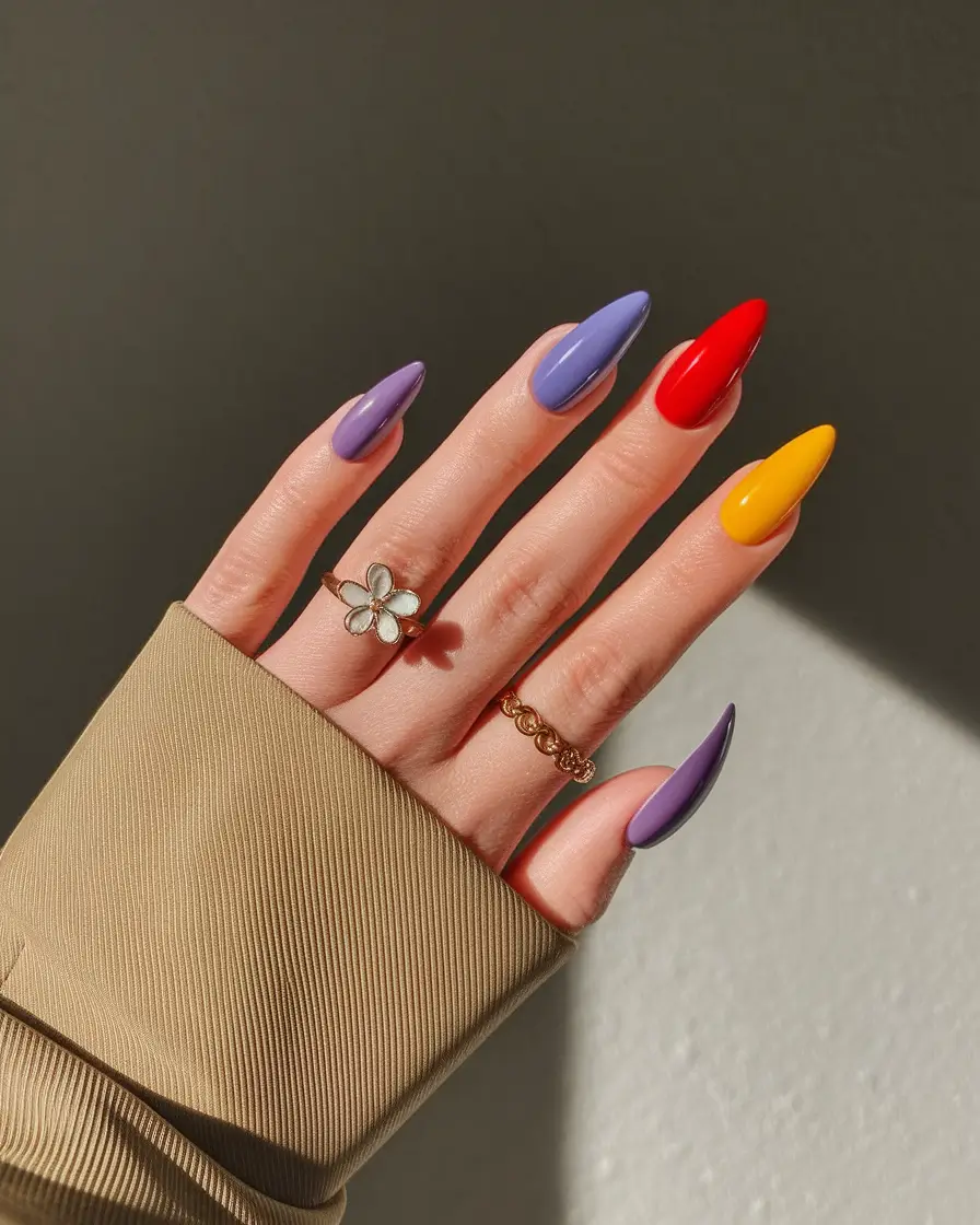 Almond Nails Made for Summer 2025 Pop Art Punch with Primary Shades