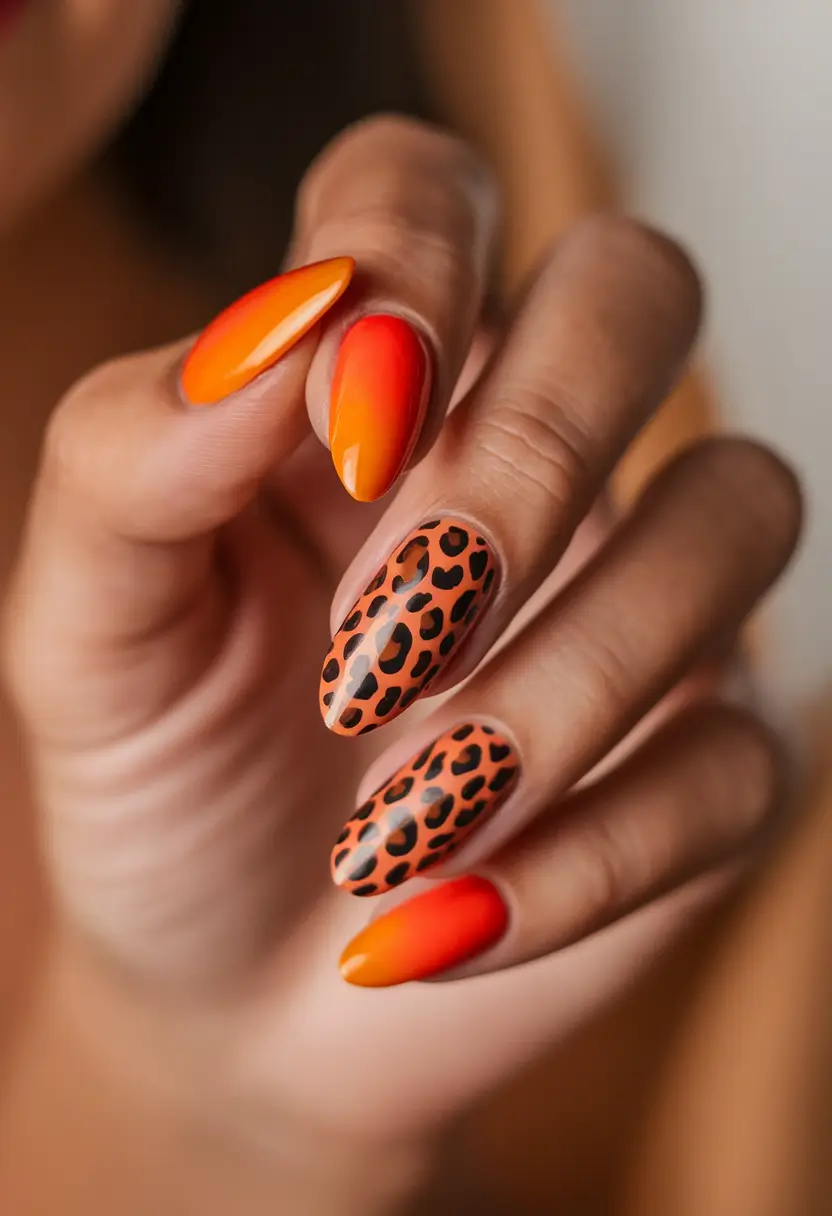 Almond Nails Made for Summer 2025 Leopard Heat Meets Neon Fade