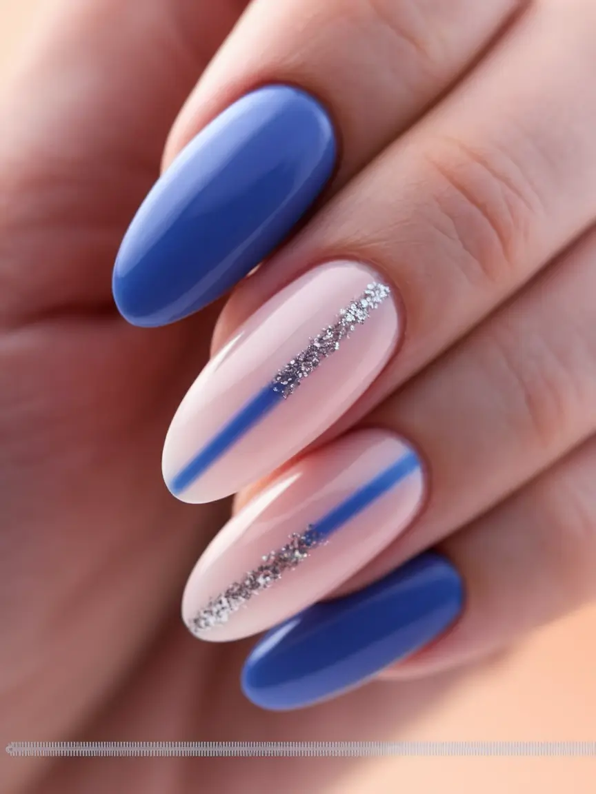Almond Nails Made for Summer 2025 Linear Chic with a Hint of Glitter