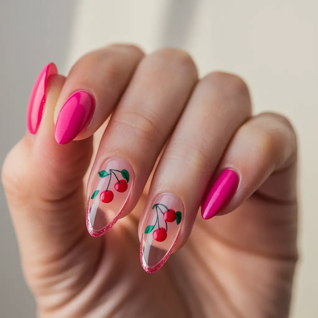 Almond Nails Made for Summer 2025 Cherry French Pop