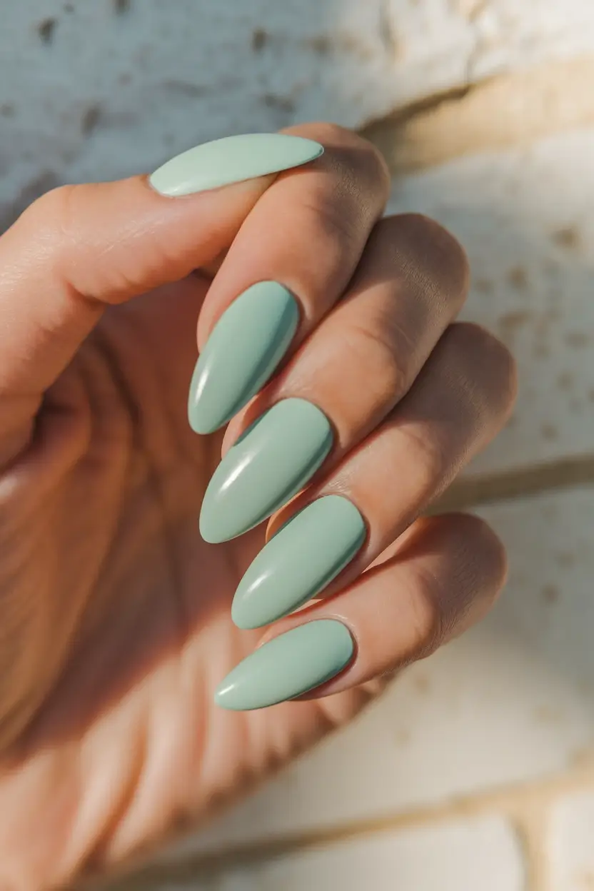 Almond Nails Made for Summer 2025 Moss Milk Minimalism