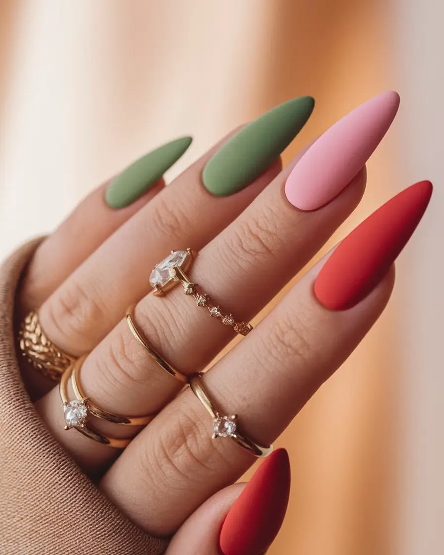 Almond Nails Made for Summer 2025 Matte Rainbow of Garden Tones