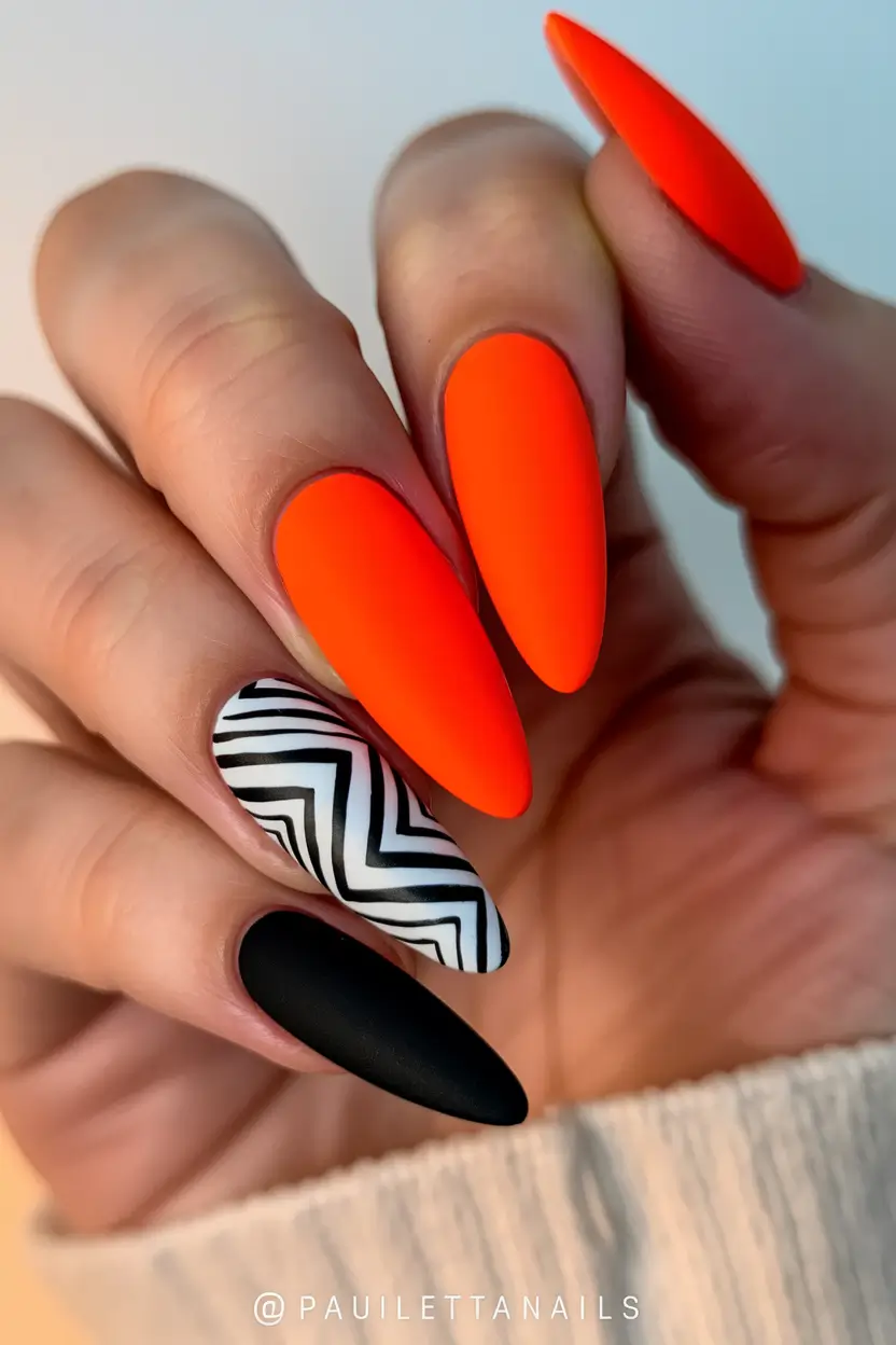 Almond Nails Made for Summer 2025 Electric Orange & Bold Contrast