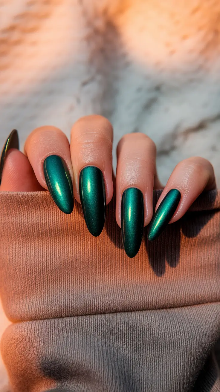 august nails designs almond+Velvet Green Elegance for Almond Nail Lovers