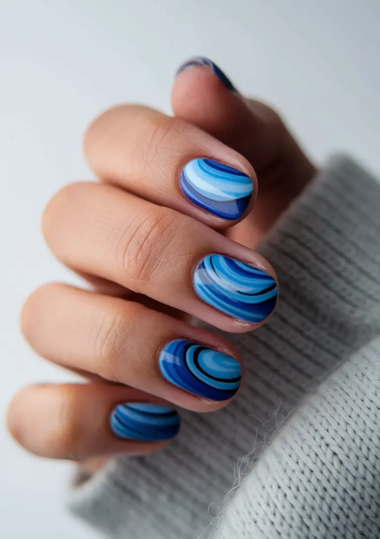 august nails designs short square+Short Swirls in Blue: The Coolest Graphic Detail