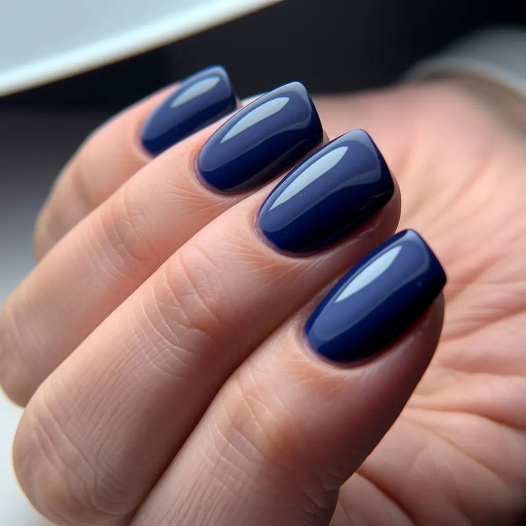 august nails designs short gel+Glossy Midnight Navy for Classic Short Gel Lovers