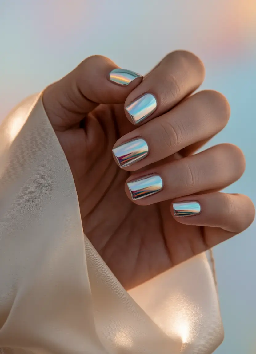 august nails designs simple+Holographic Mirror Shine on Short Nails