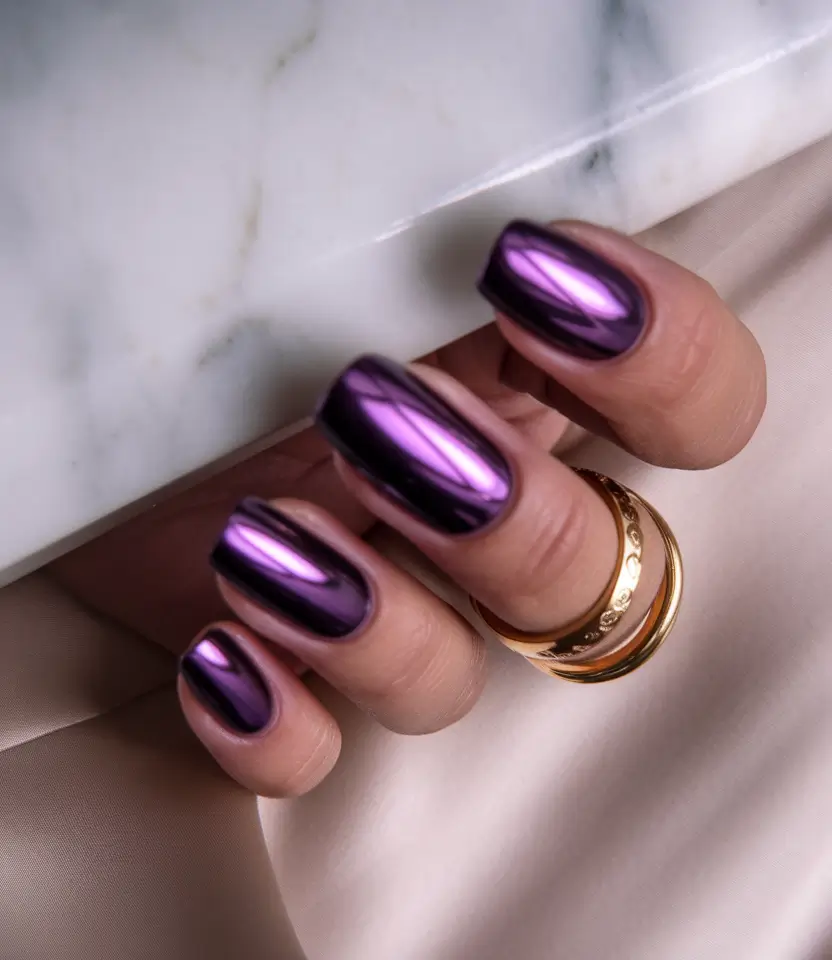 august nails designs short gel+Plum Mirror Shine for Late-Summer Drama