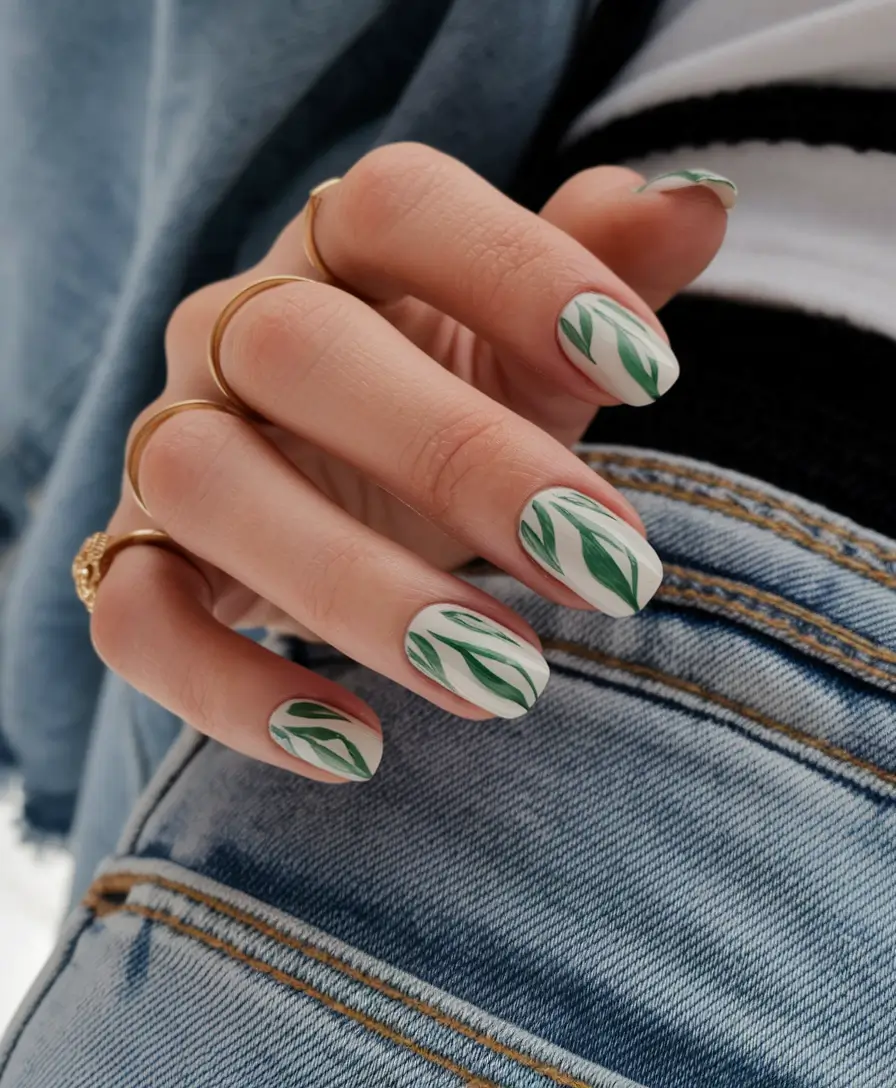 august nails color ideas 2025 Botanical Green with a Matte Finish