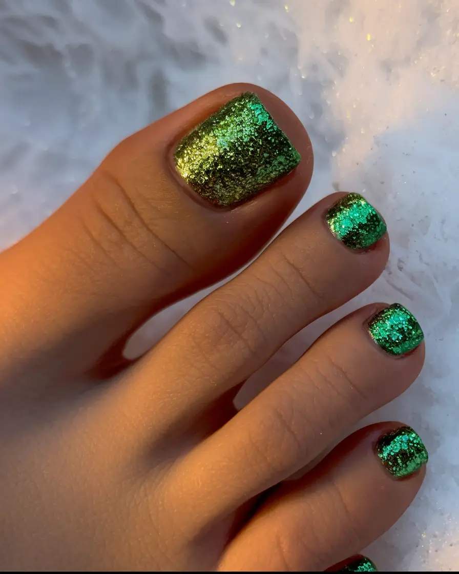 august toe nails ideas 2025+Sunset Lagoon Glitter Fade