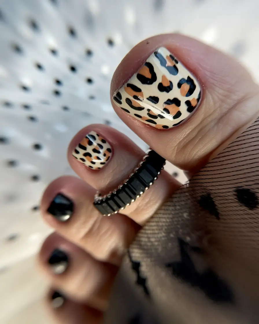august toe nails ideas 2025+Wild Chic Leopard Print Accent