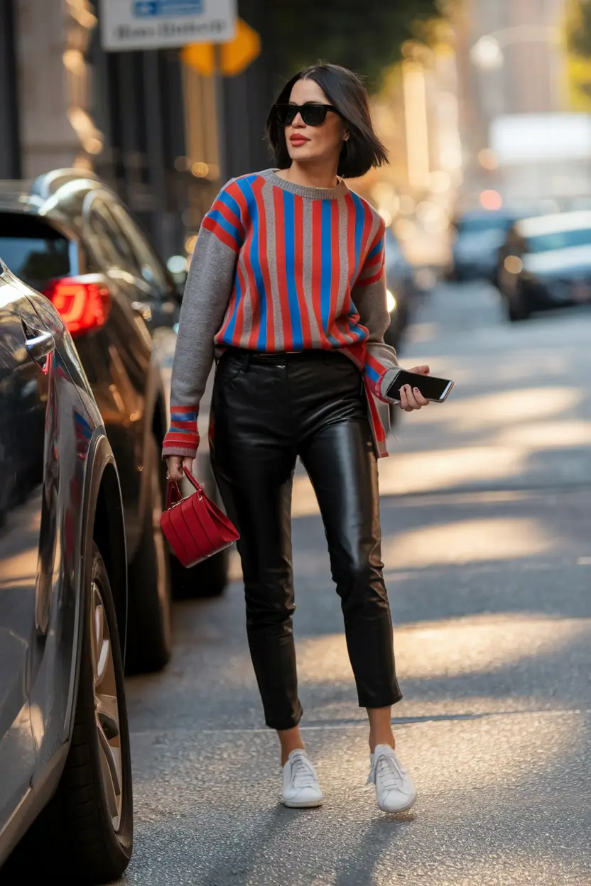 autumn outfits 2025 trends Bold Stripes and Street Chic Energy