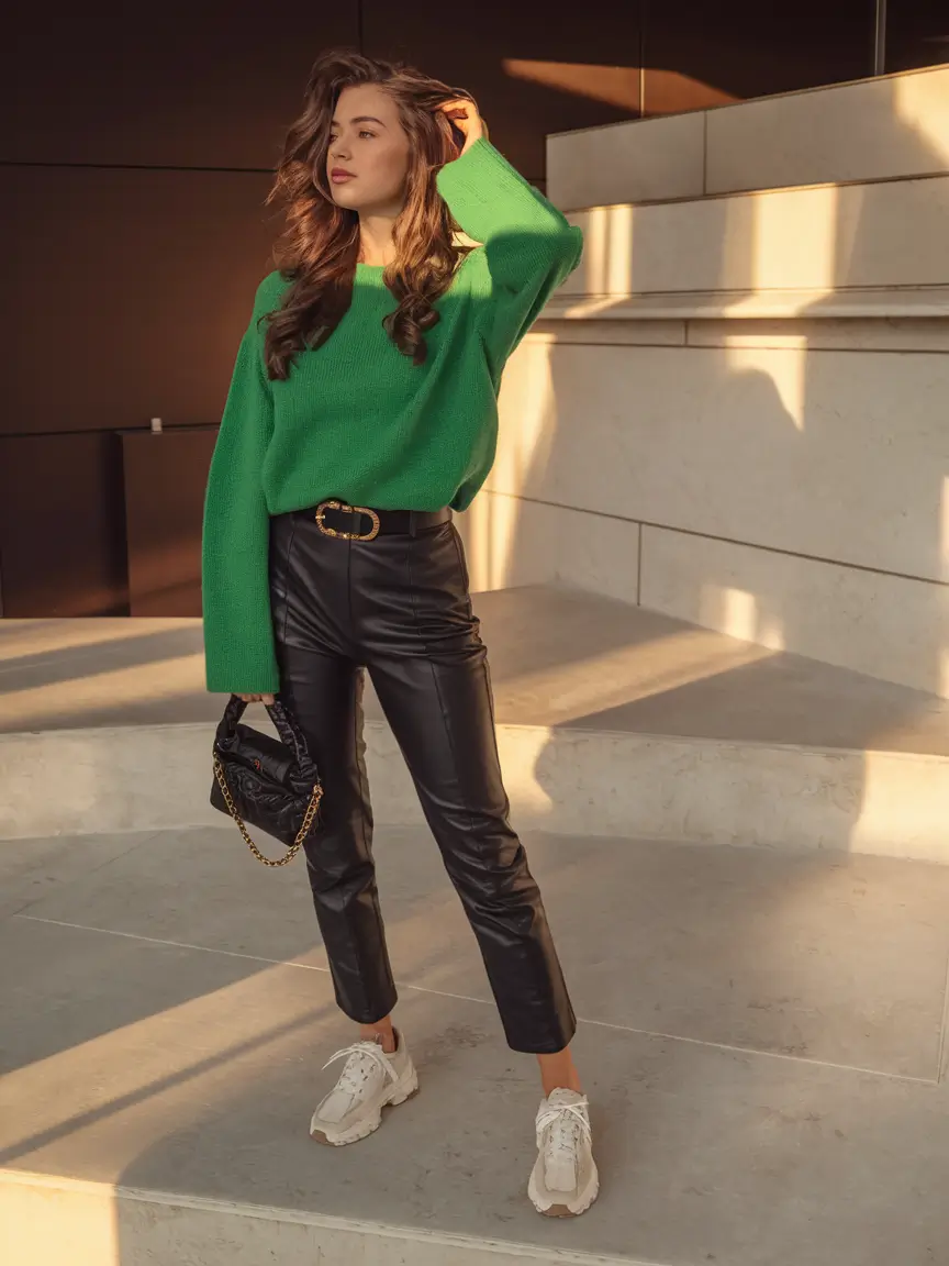 aesthetic autumn outfits Fresh Greens With a Luxe Leather Hit
