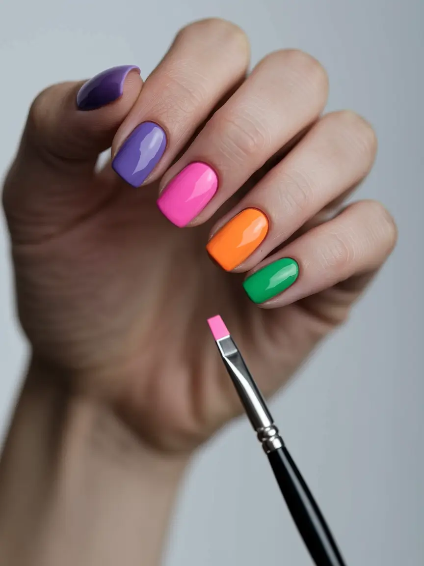 basic summer nails simple square Block Party Rainbow on Short Square