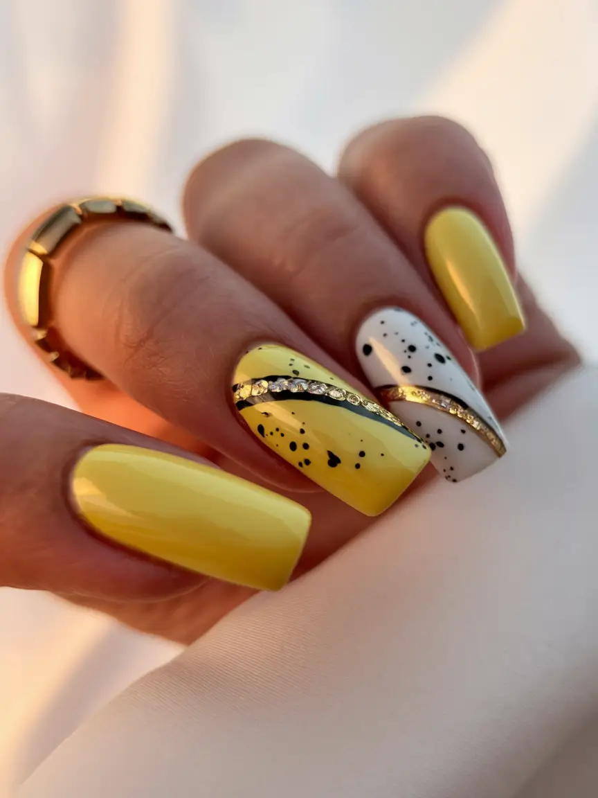 basic summer nails simple short Lemon Pop with Glam Stripe