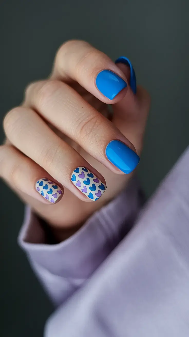 basic summer nails simple square Retro Blue and Lavender Hearts with a Modern Twist