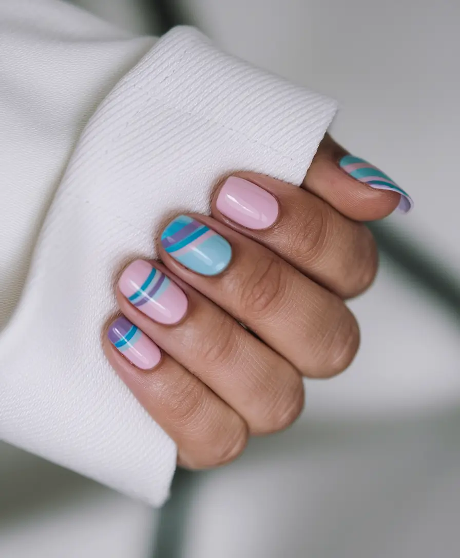 basic summer nails simple short Striped Pastels with a Breeze of Blue