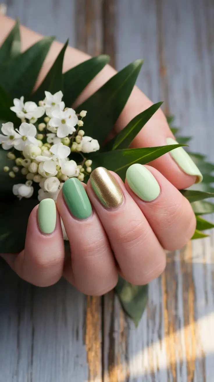 beach nails summer 2025 Mint Mojito and Gold Accents