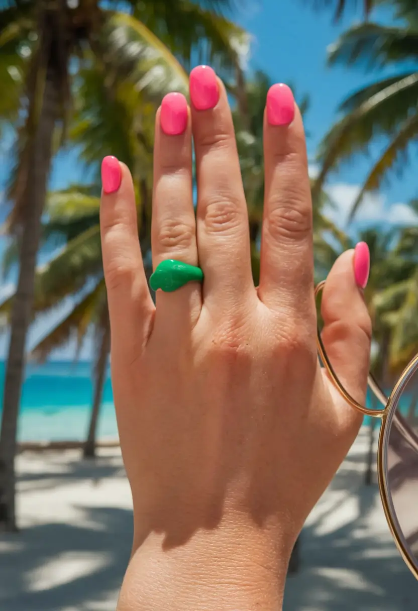 beach nails summer 2025 Barbiecore in the Tropics