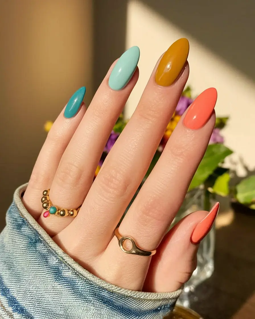 beach nails summer 2025 Sun-Kissed Rainbow: Summer in Every Stroke