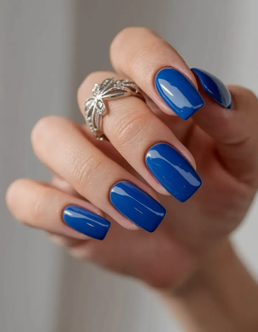 beach nails summer 2025 Bold Blue Gloss in a Square Cut