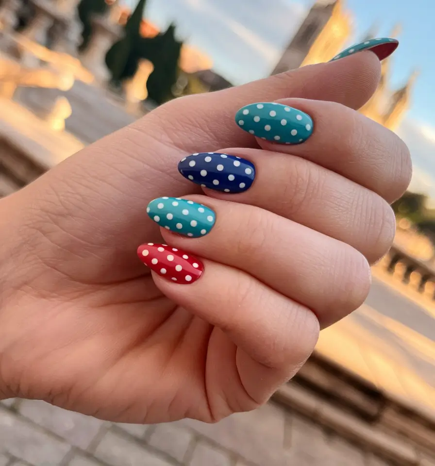 beach nails summer 2025 Playful Polka Dots on Sorbet Colors