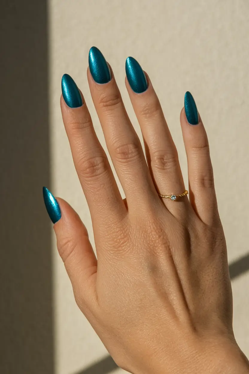 beach nails summer 2025 Mermaid Teal with a Metallic Finish