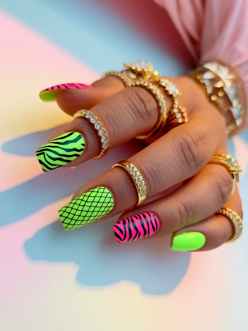 best july nail colors Neon Wild With a Graphic Kick