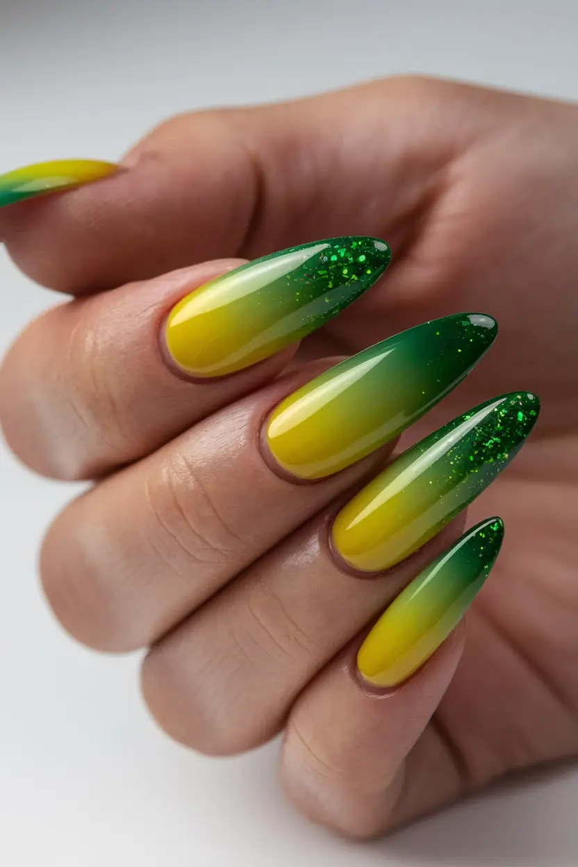 best july nail colors Lemon-Lime Glitter Fade