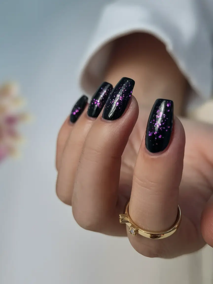 best july nail colors Night Sky Sparkle in Midnight Black