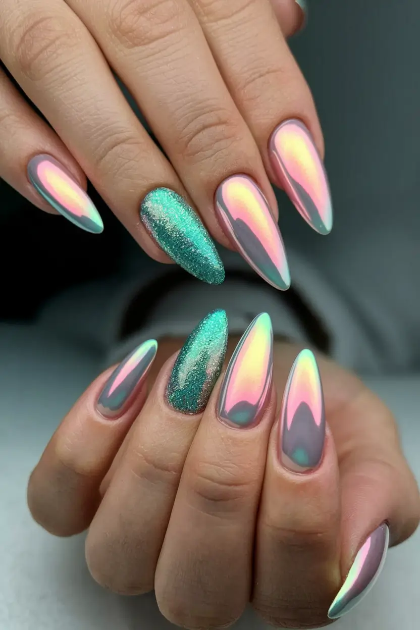 best july nail colors Mermaid Mirror Chrome