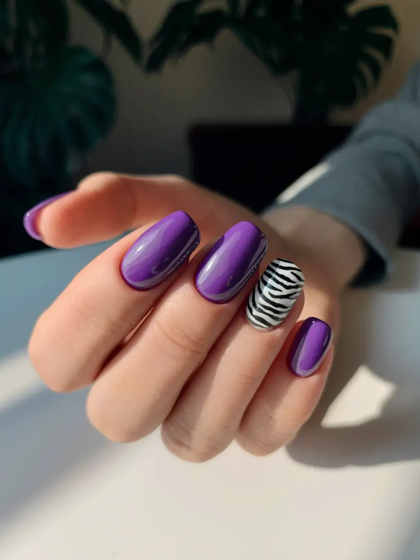 best july nail colors Royal Purple With a Safari Surprise