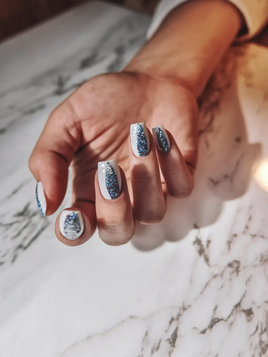 best july nail colors Glacier Chrome with Glitter Panels