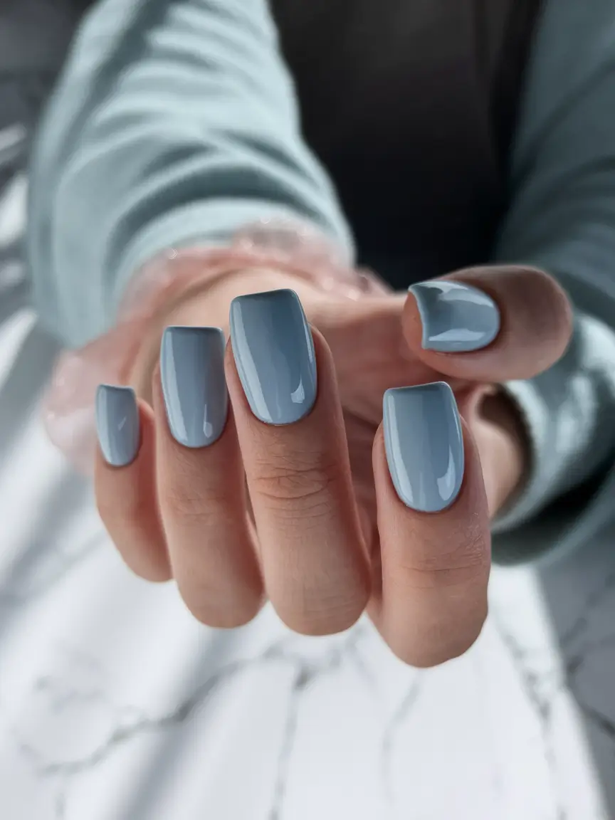 best july nail colors Steel Blue Gloss for Clean Drama