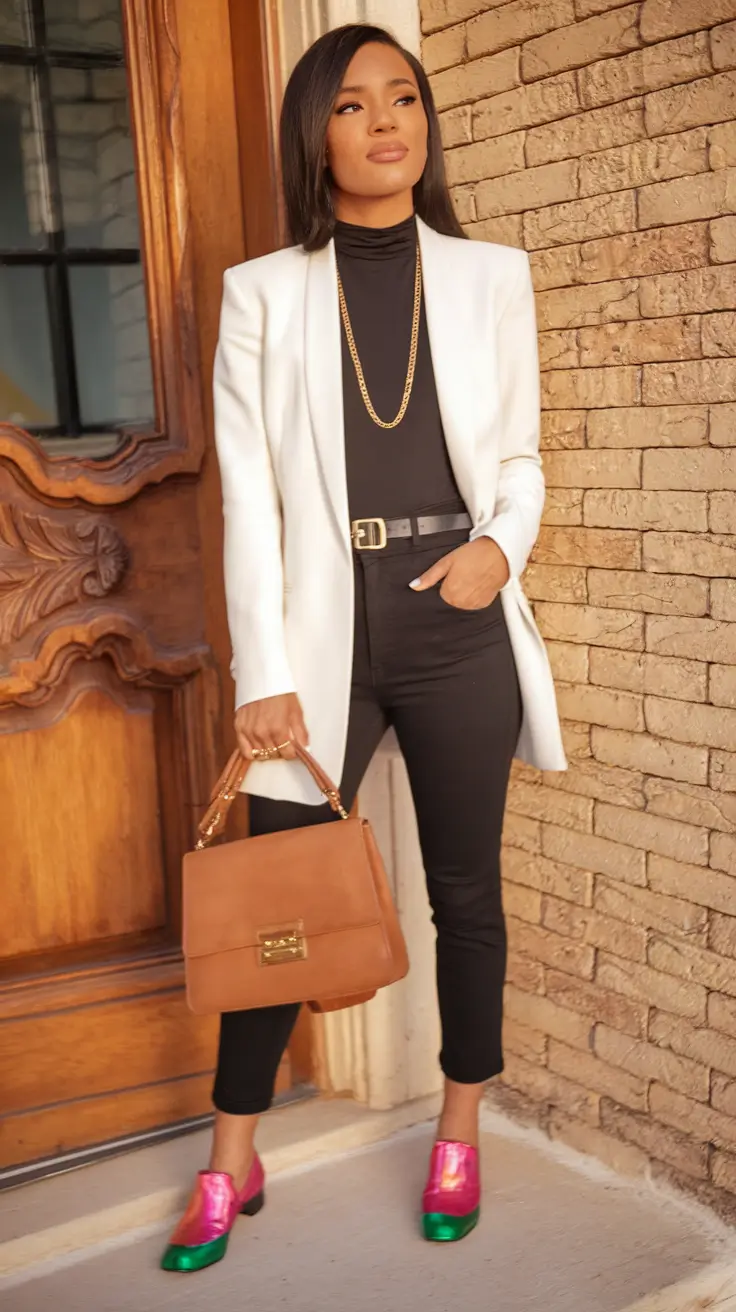 fall outfits black women over 30 - Power Pairing: Black and White With a Pop